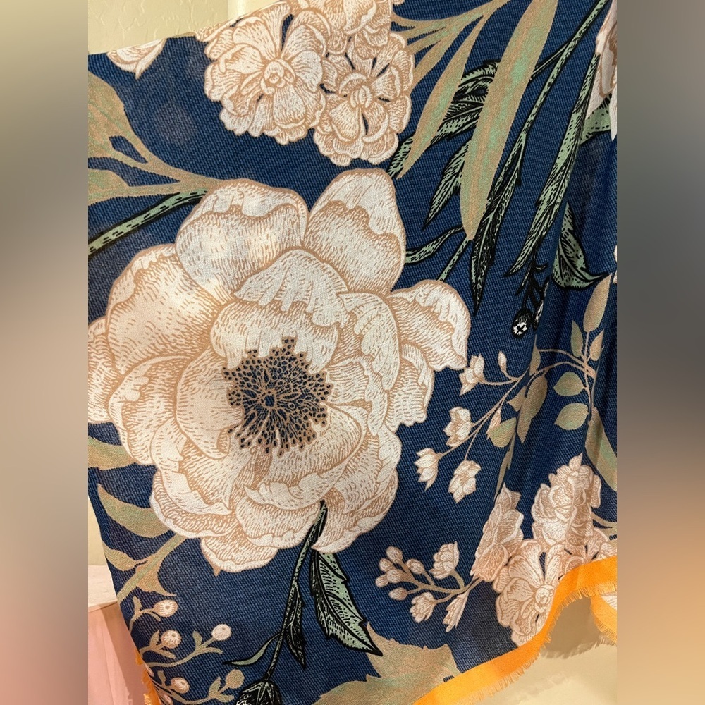 North Bohème Floral Kimono Blue Orange Boho Duster Wrap One Size - Picture 3 of 5